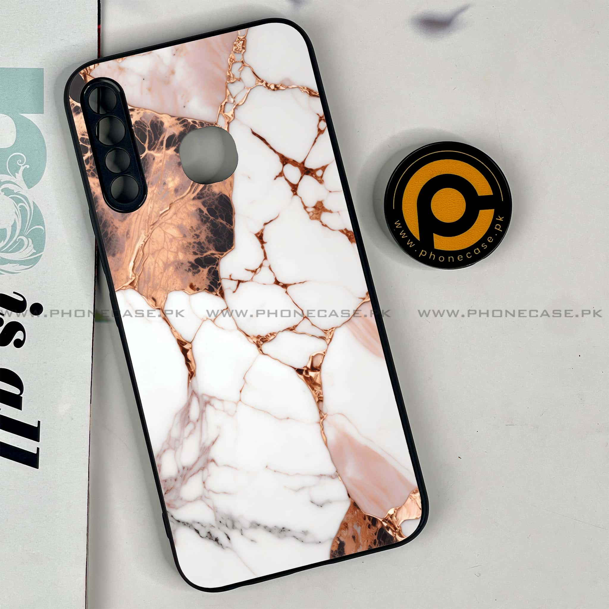 Infinix Hot 8 Lite - Liquid Marble Series - Premium Printed Glass soft Bumper shock Proof Case