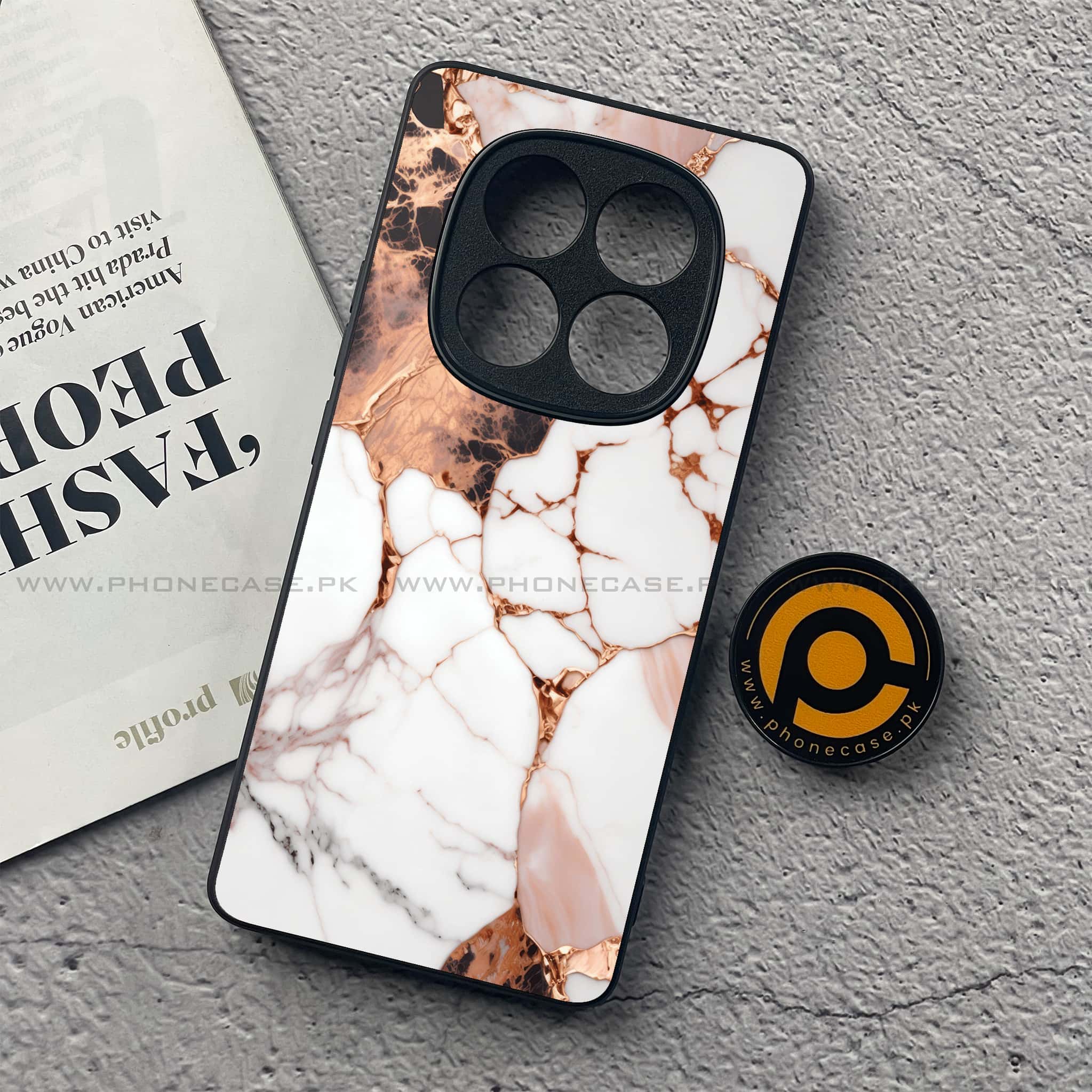 Redmi Note 14 Pro Plus 5G - Liquid Marble Series - Premium Printed Glass soft Bumper shock Proof Case