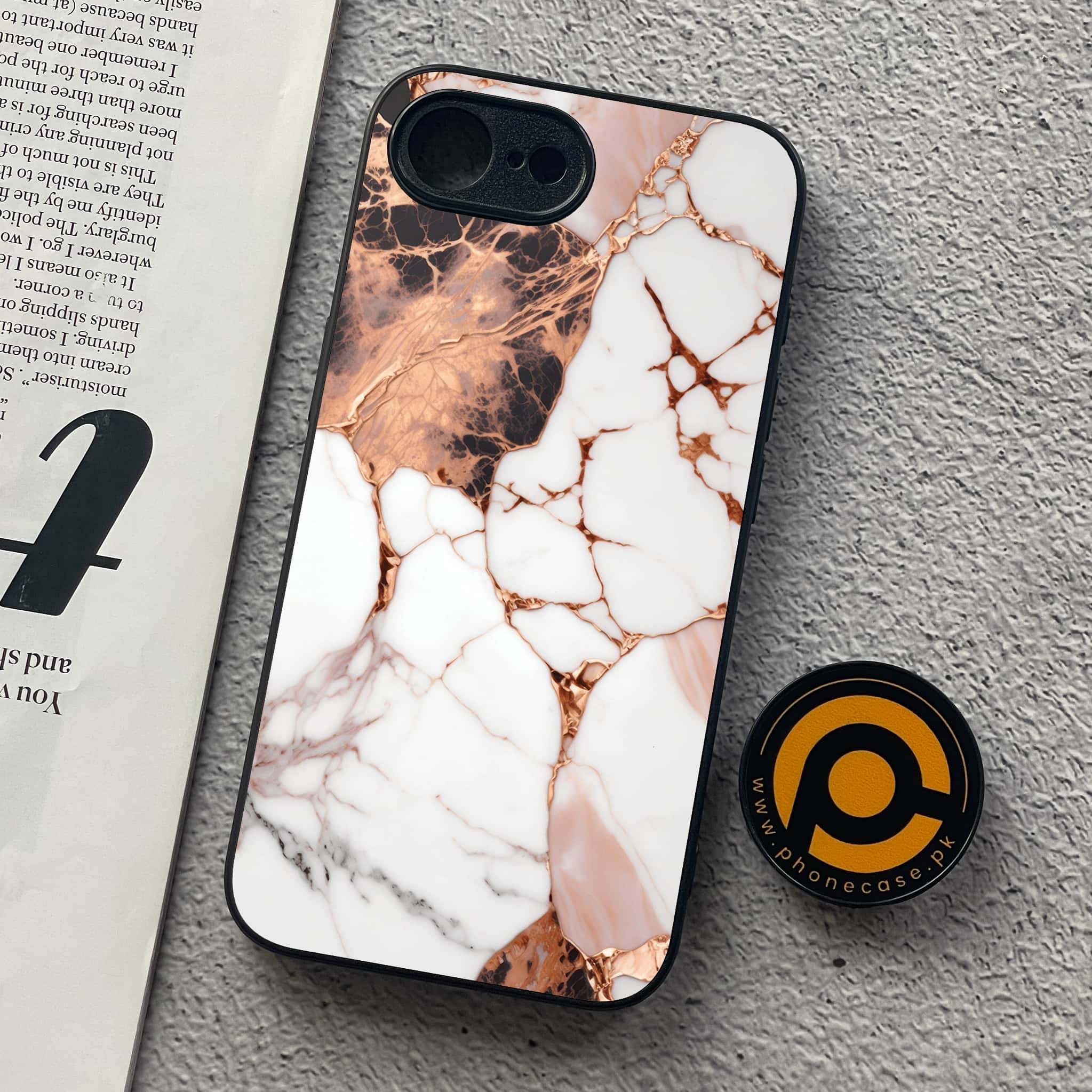 iPhone 16e - Liquid Marble Series - Premium Metal  Printed soft Bumper shock Proof Case