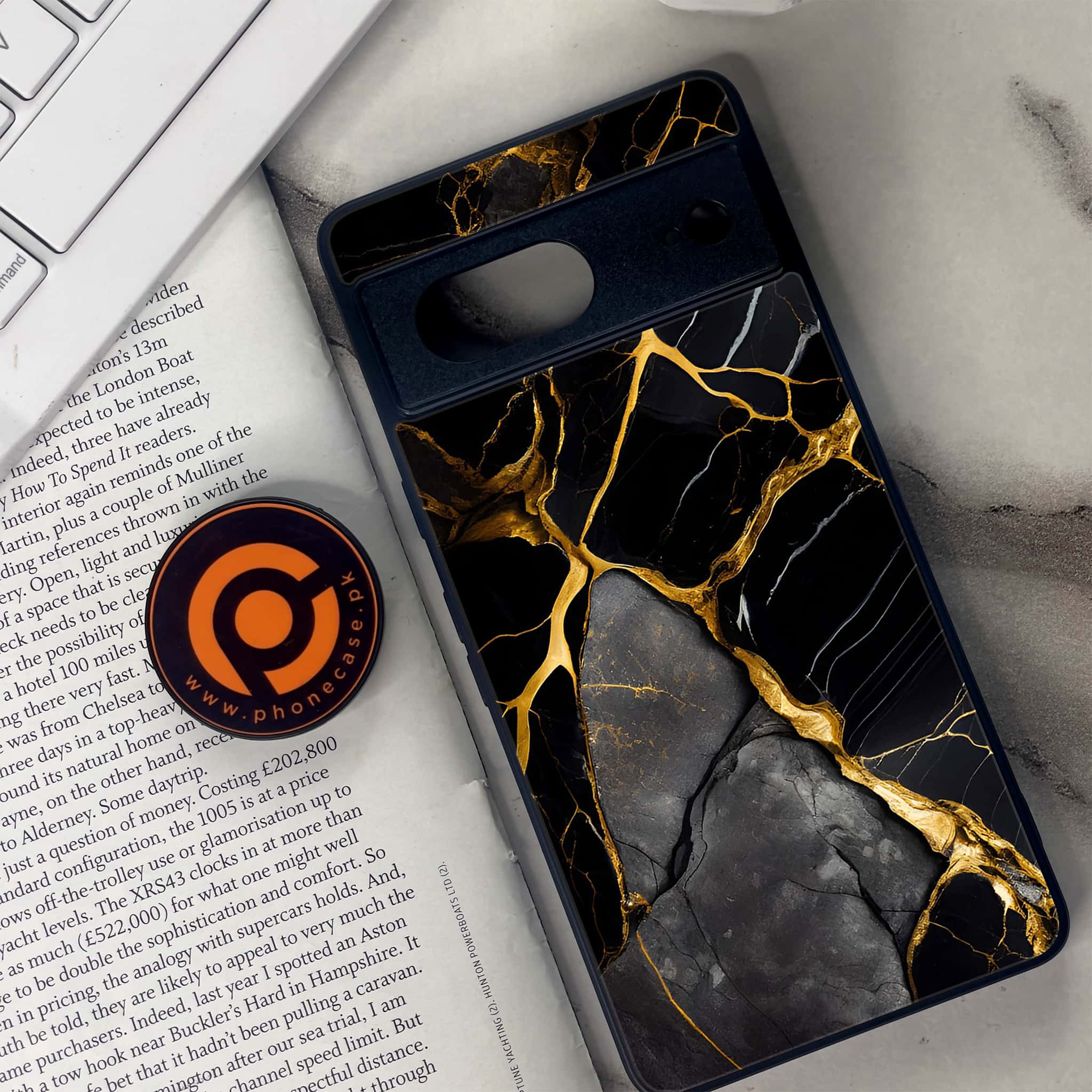 Google Pixel 7 - Liquid Marble Series - Premium Metal Printed soft Bumper Shock Proof Case