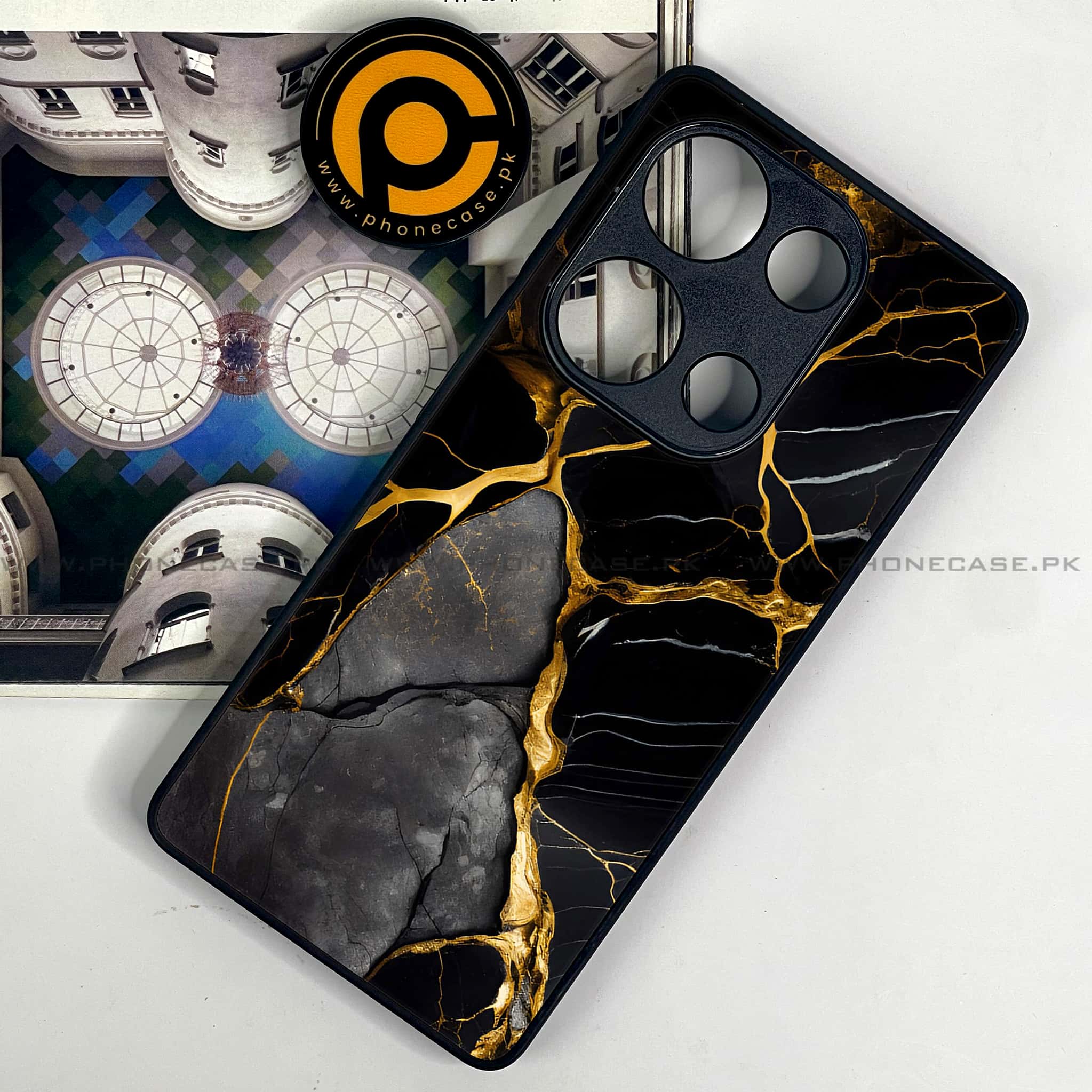 Redmi Note 13 Pro 4G - Liquid Marble Series - Premium Metal Printed soft Bumper shock Proof Case