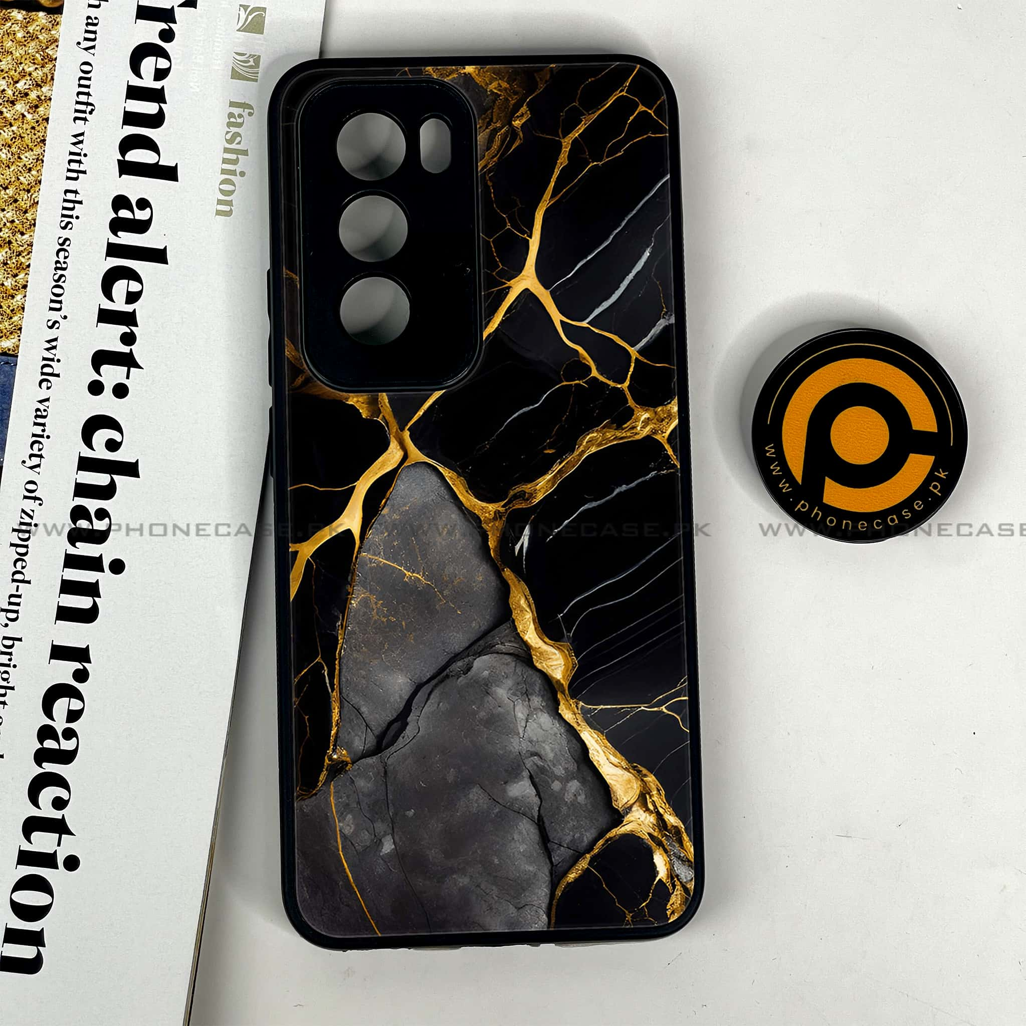 Oppo Reno 12 5G - Liquid Marble Series - Premium Printed Glass soft Bumper shock Proof Case