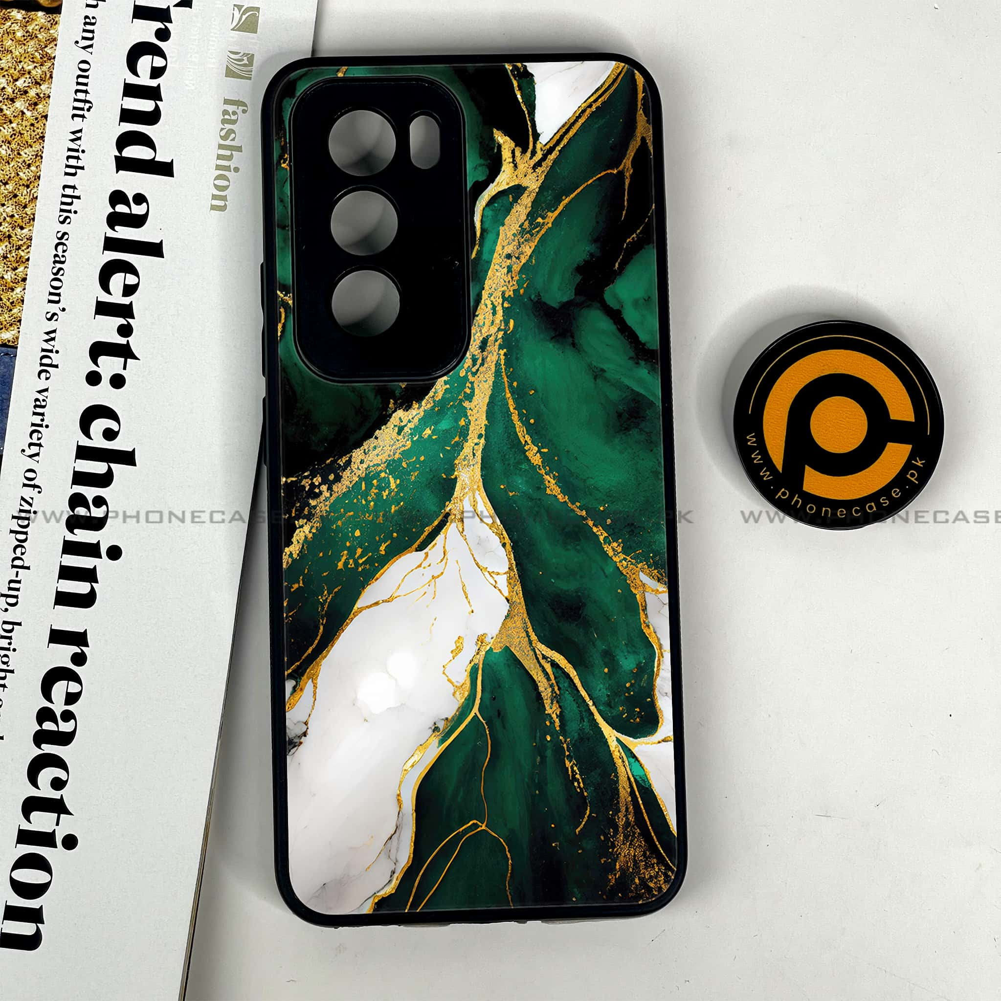 Oppo Reno 12 5G - Liquid Marble Series - Premium Printed Glass soft Bumper shock Proof Case