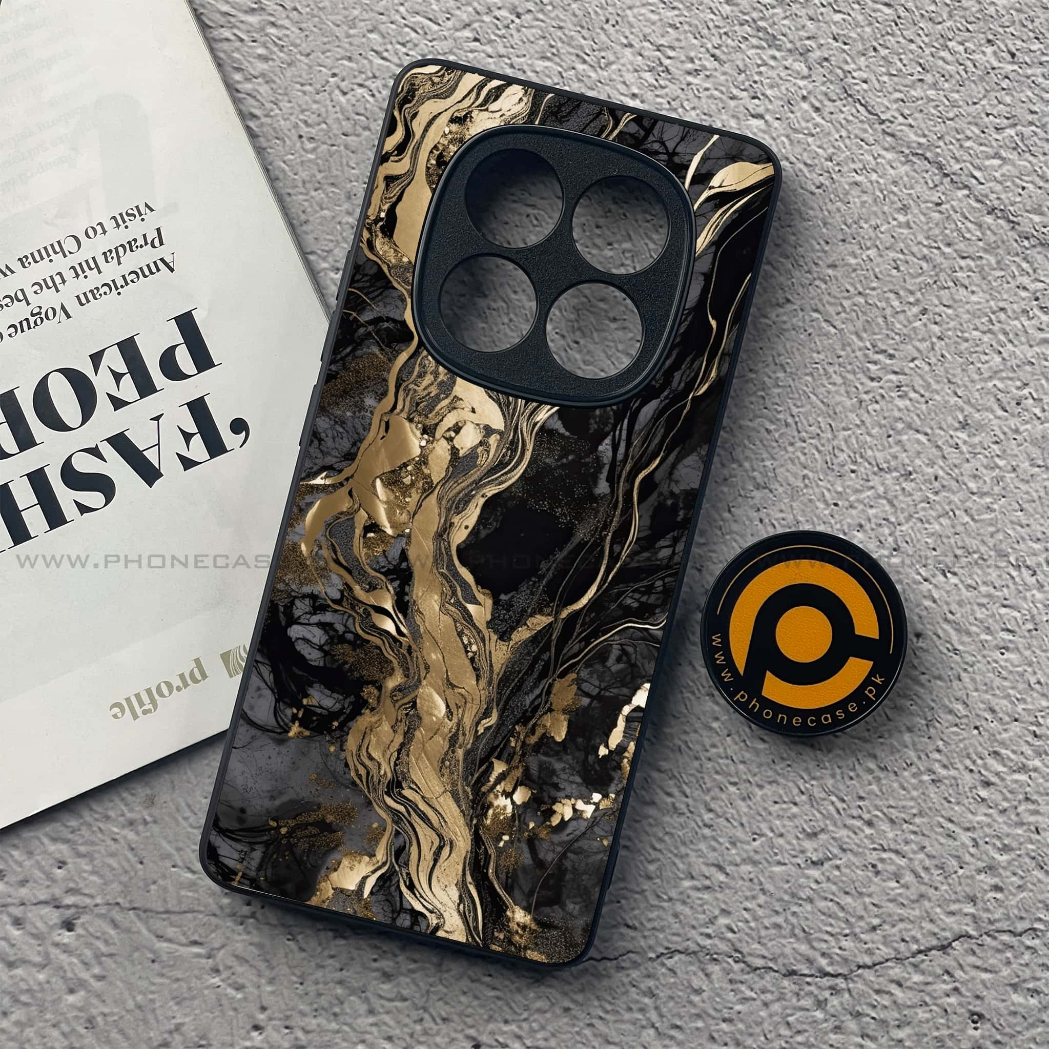 Redmi Note 14 Pro Plus 5G - Liquid Marble Series - Premium Printed Glass soft Bumper shock Proof Case