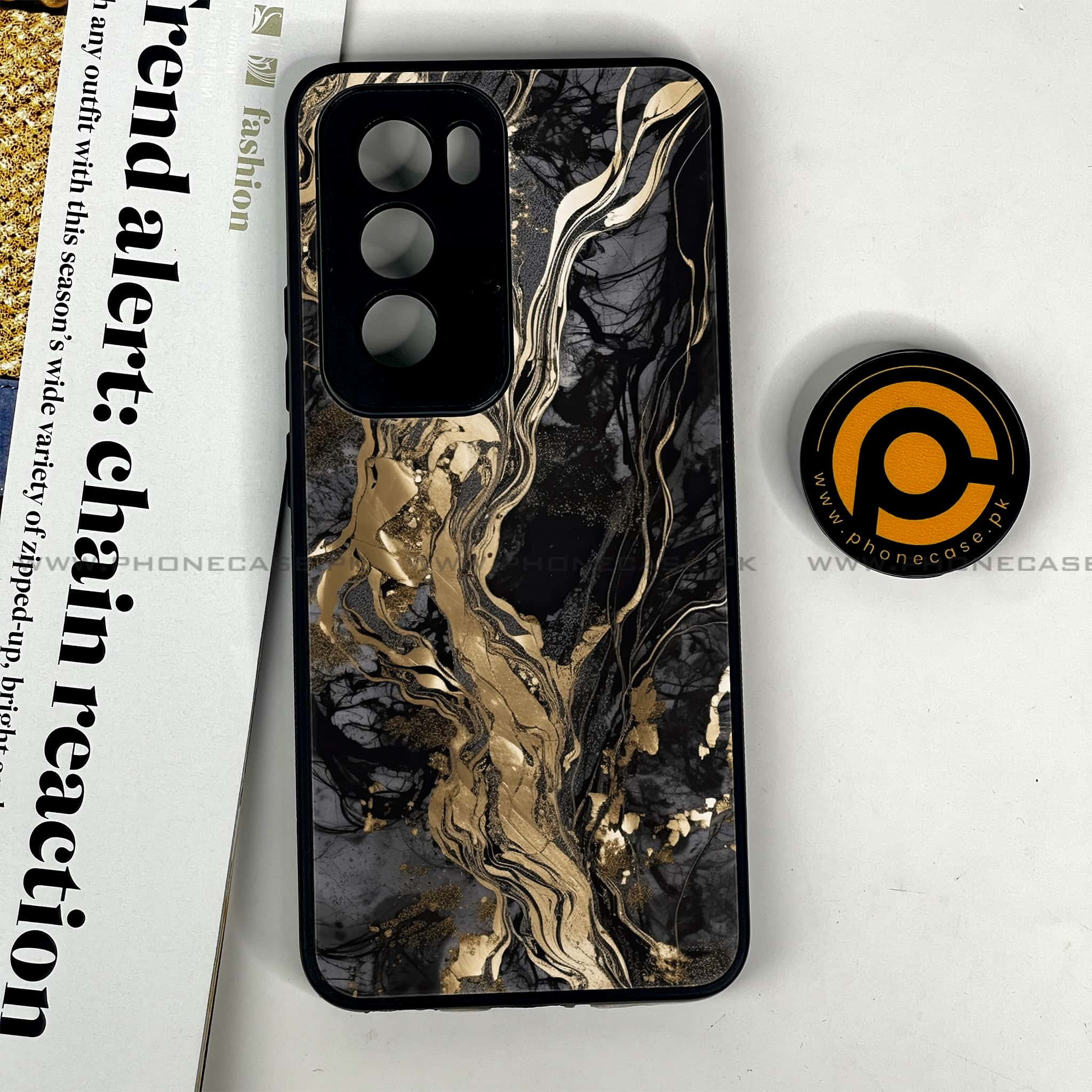 Oppo Reno 12 5G - Liquid Marble Series - Premium Printed Glass soft Bumper shock Proof Case