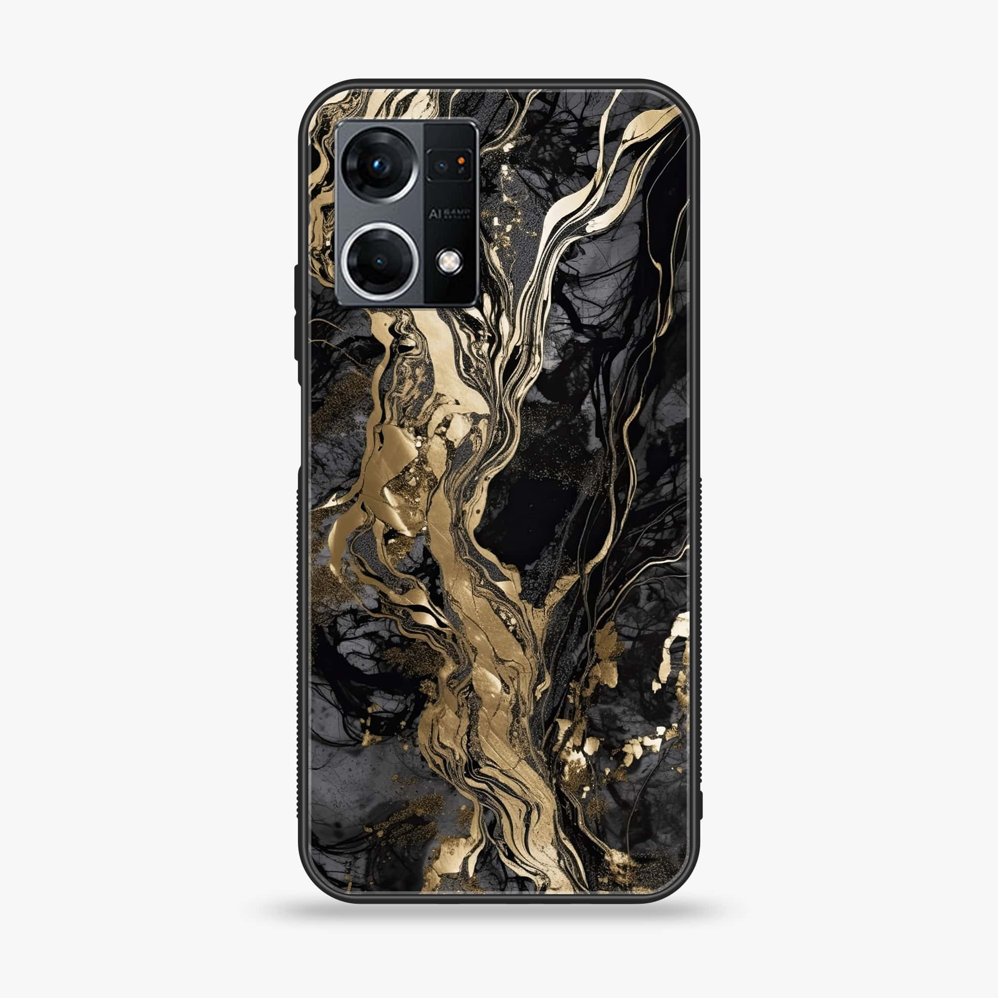 Oppo Reno 7 - Liquid Marble Series - Premium Printed Glass soft Bumper shock Proof Case