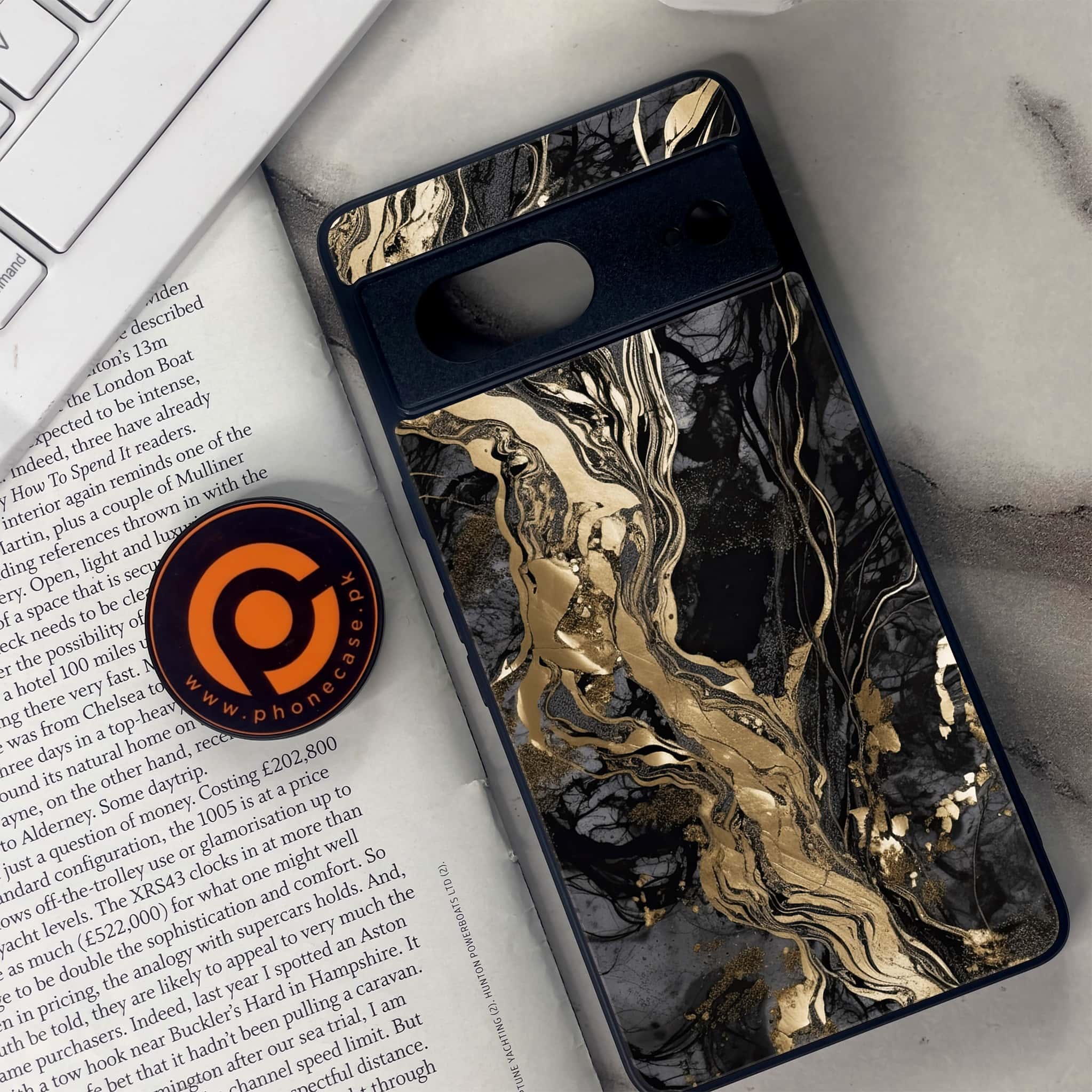 Google Pixel 7 - Liquid Marble Series - Premium Metal Printed soft Bumper Shock Proof Case