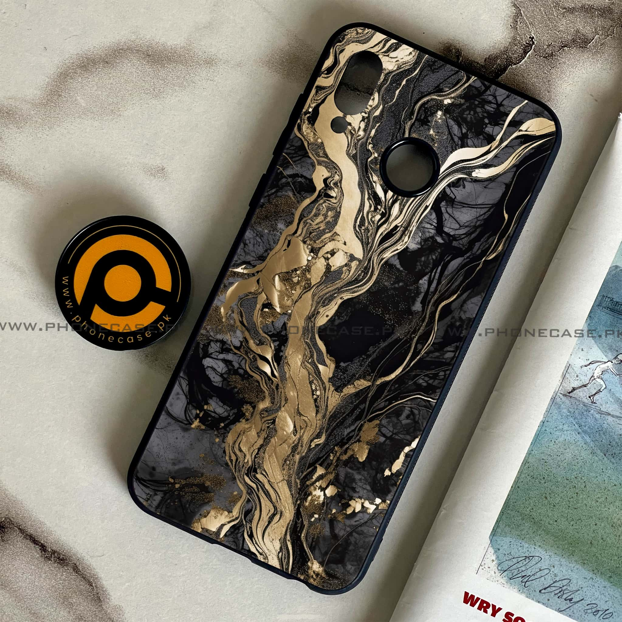 Huawei Honor Play - Liquid Marble Series - Premium Printed Glass soft Bumper shock Proof Case