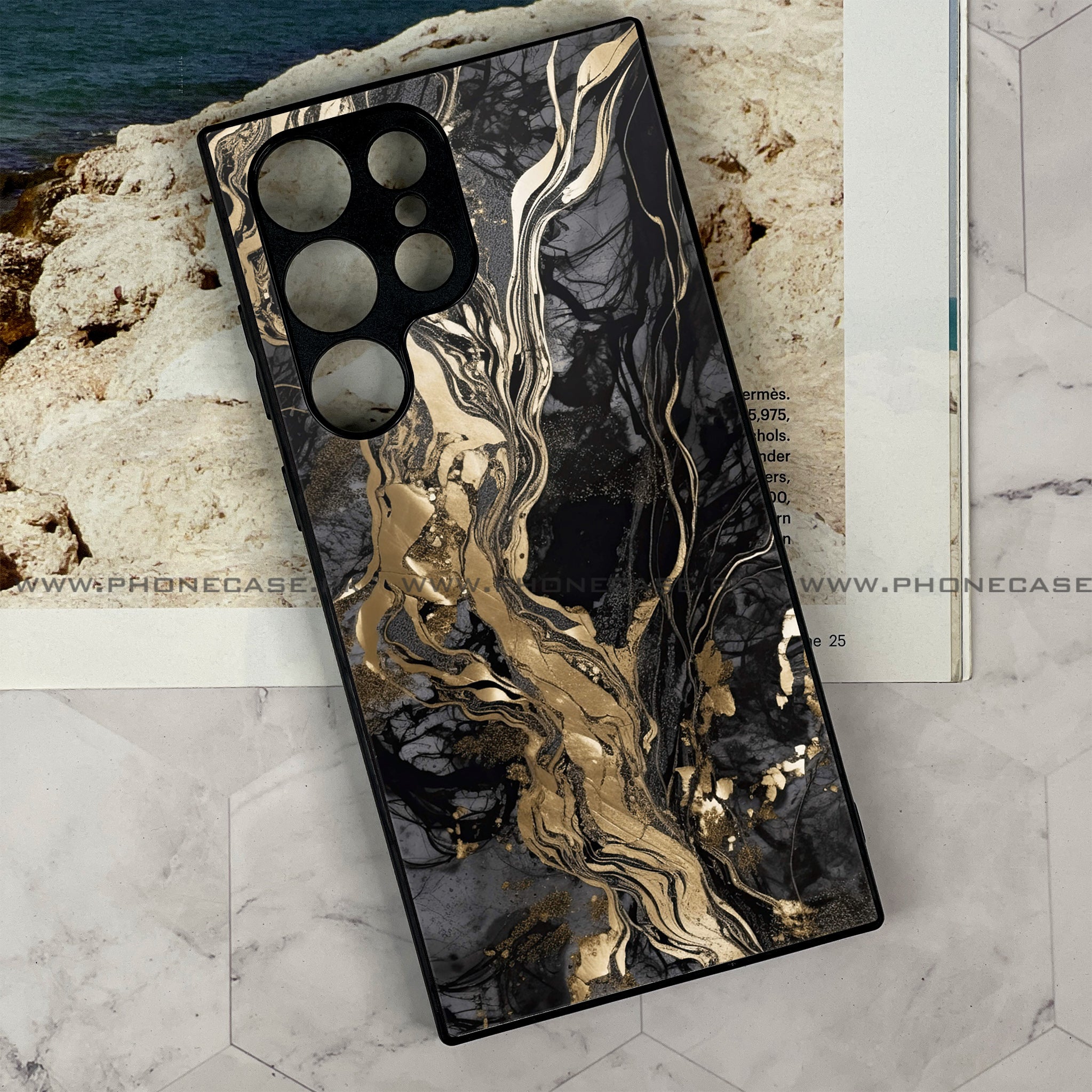 Samsung Galaxy S23 Ultra - Liquid Marble Series - Premium Printed Glass soft Bumper shock Proof Case