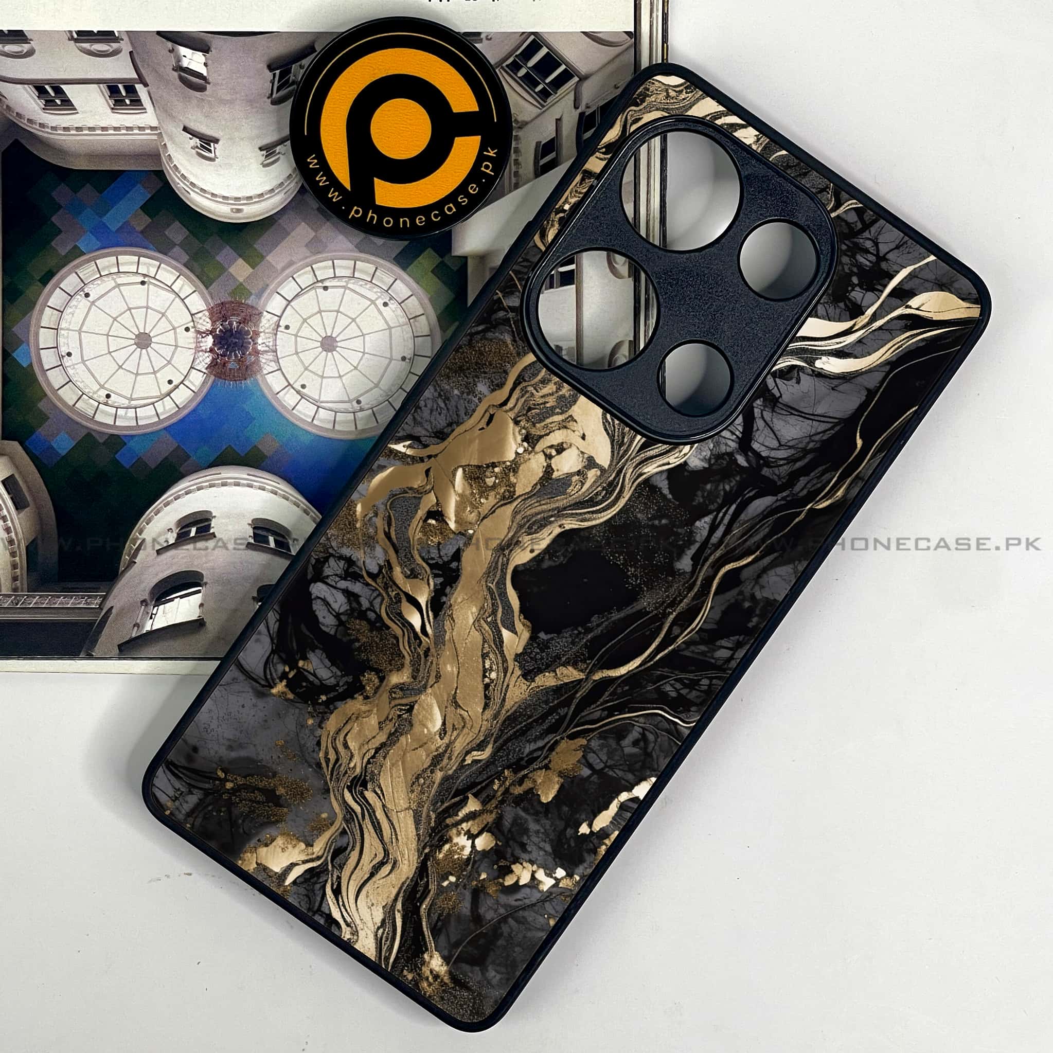 Redmi Note 13 Pro 4G - Liquid Marble Series - Premium Metal Printed soft Bumper shock Proof Case
