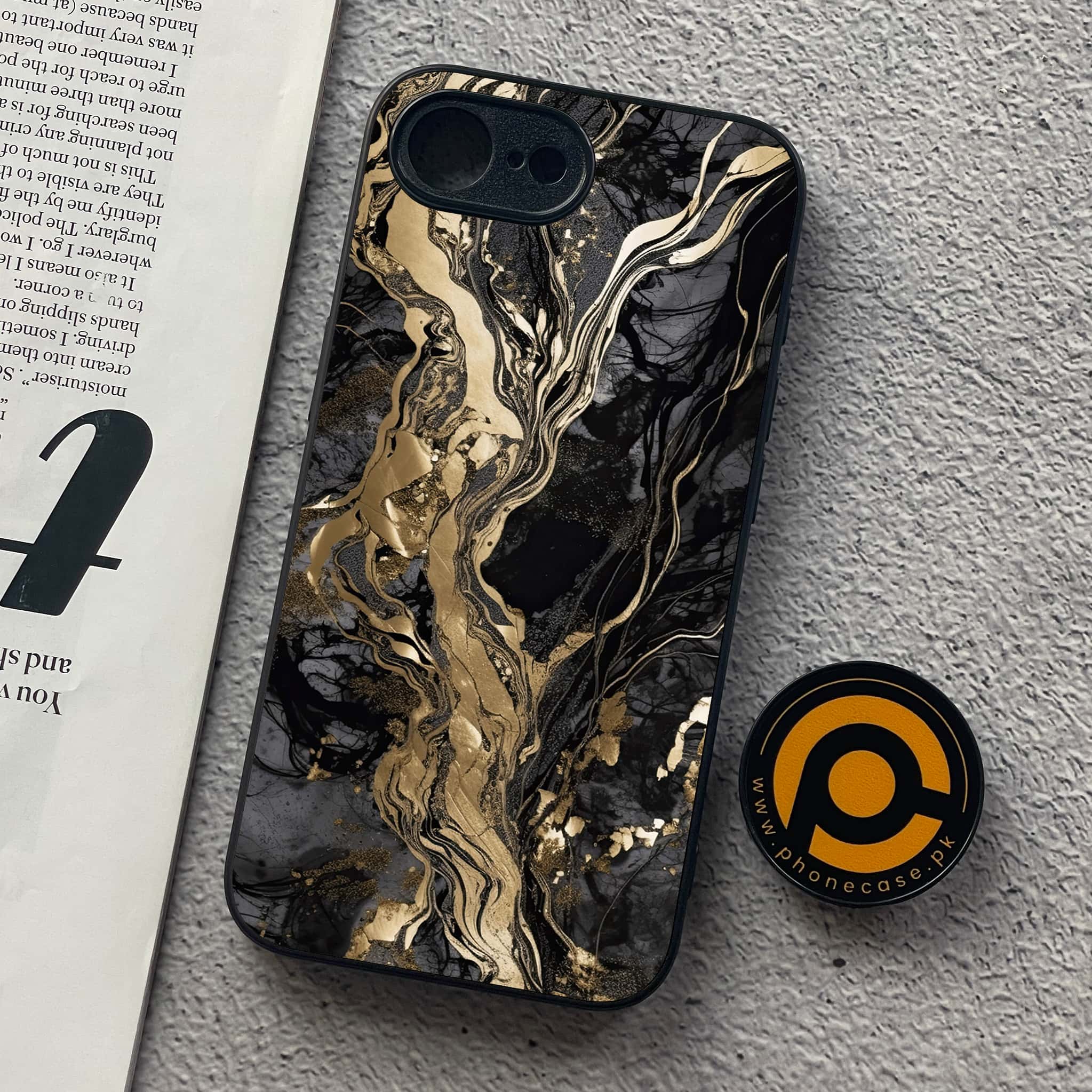 iPhone 16e - Liquid Marble Series - Premium Metal  Printed soft Bumper shock Proof Case
