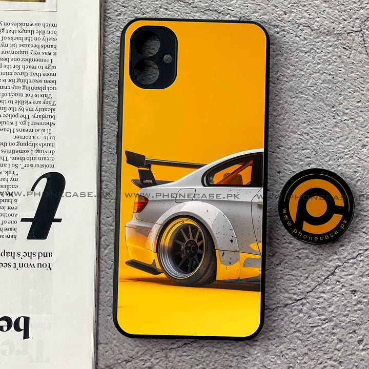 Samsung Galaxy A04e -    M3 GT2 Racing Car- Premium Printed Glass soft Bumper Shock Proof Case