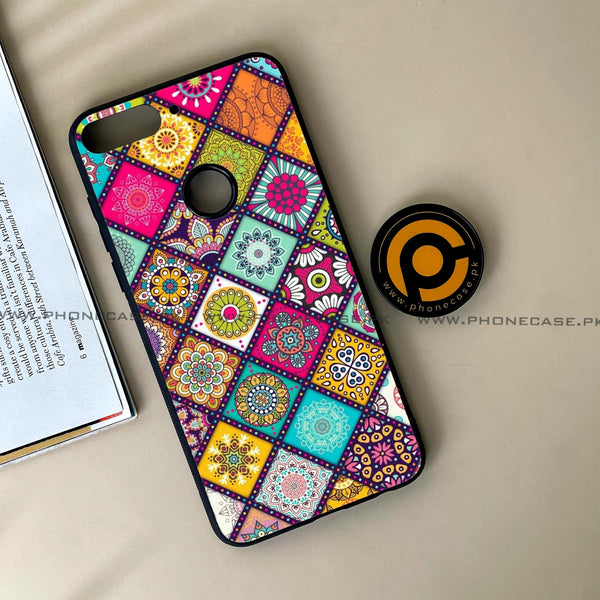 HUAWEI Y7 PRIME (2018) - Mandala Art Design - Premium Printed Glass soft Bumper Shock Proof Case