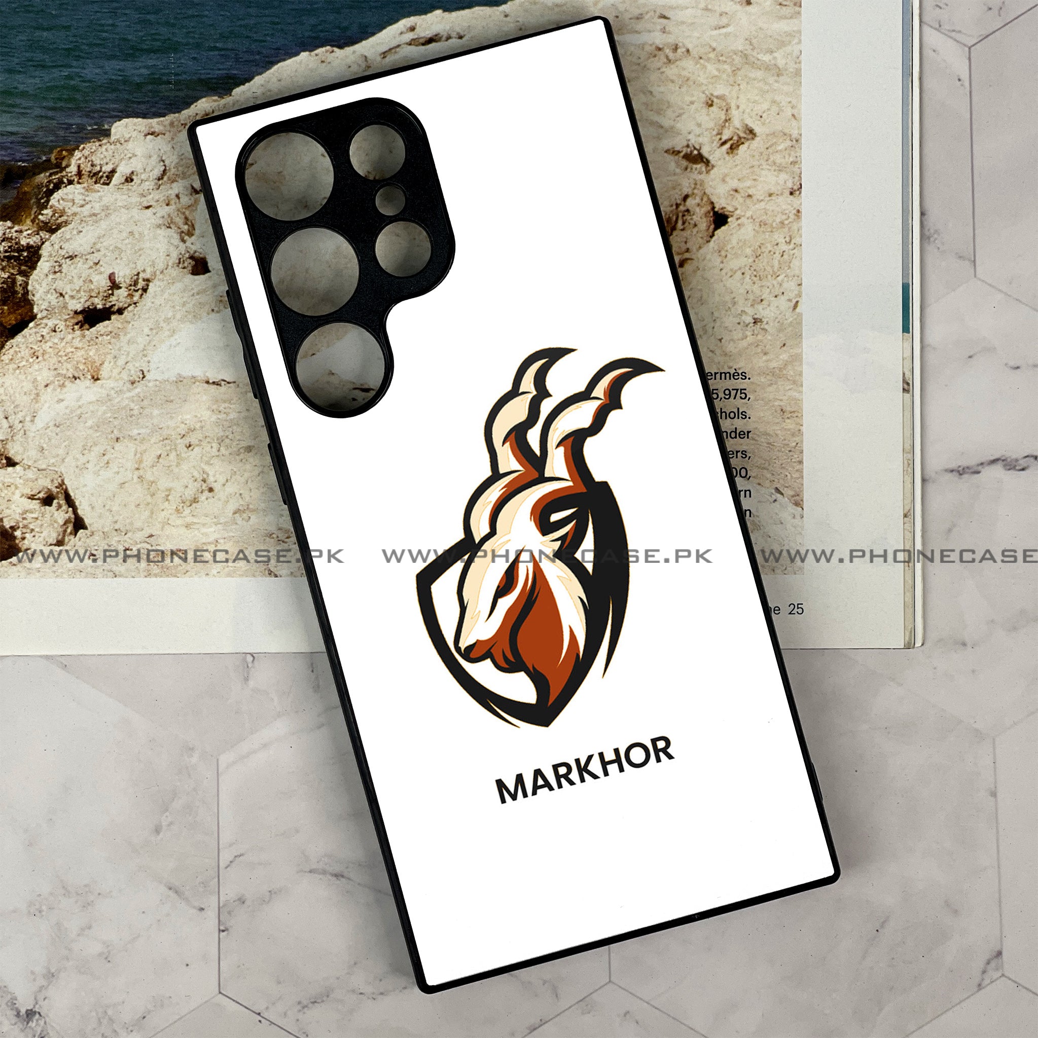 Samsung Galaxy S23 Ultra Markhor Series Premium Printed Glass soft Bumper shock Proof Case