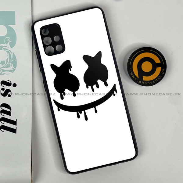 Samsung Galaxy A51 - Marshmello Face - Premium Printed Glass soft Bumper Shock Proof Case CS-19863