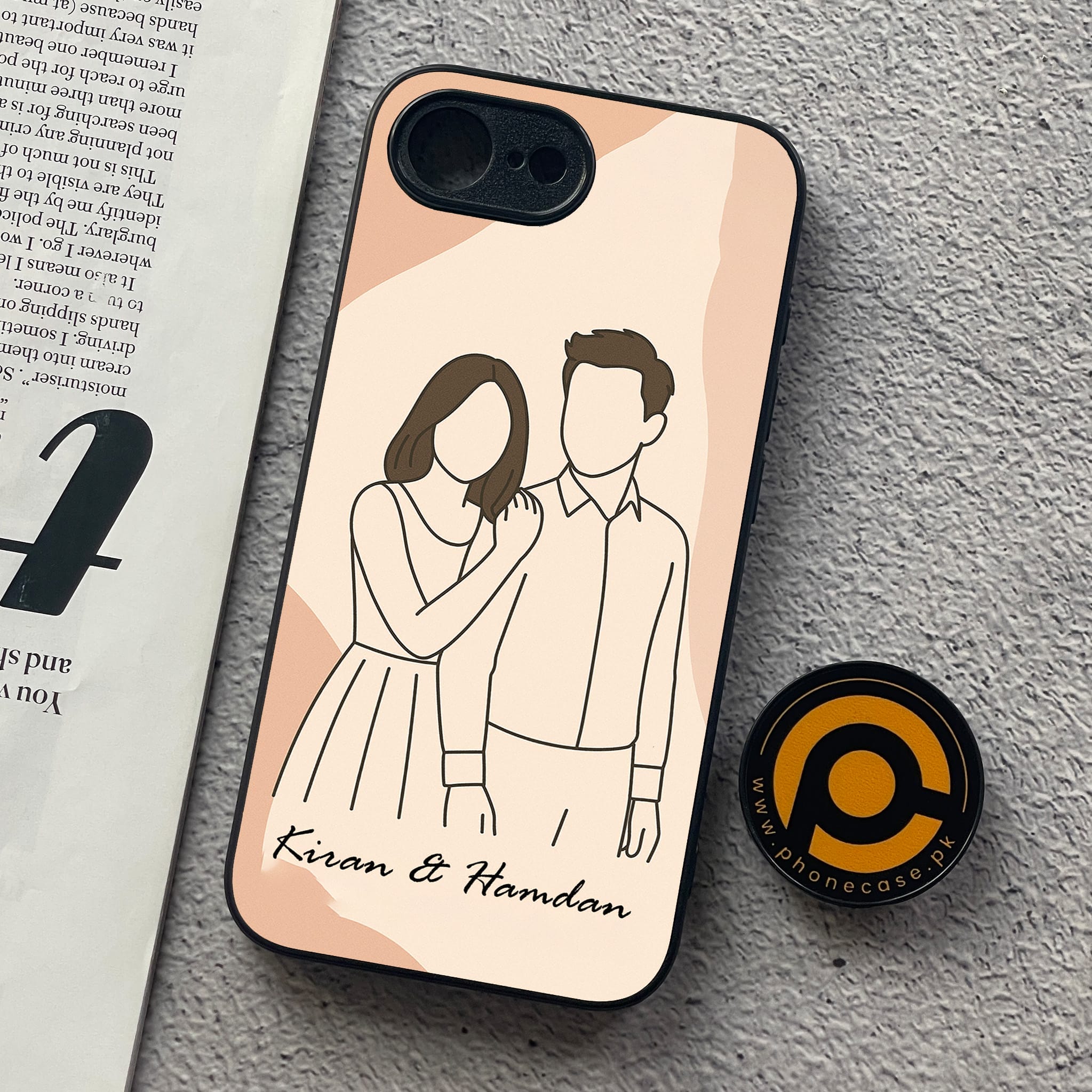 Couple Line Art Custom Name - Premium Metal Phone Case All Models
