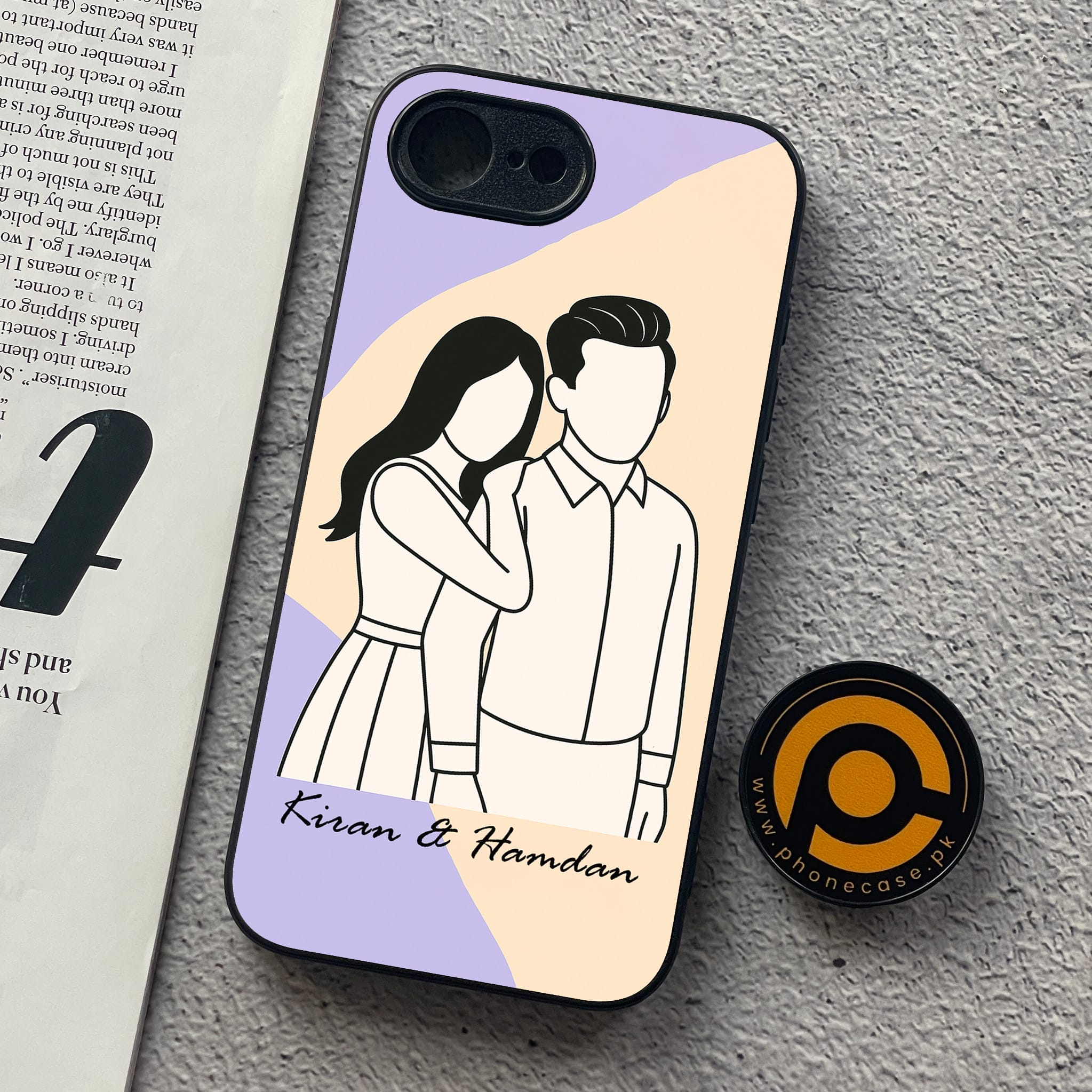 Couple Line Art Custom Name - Premium Metal Phone Case All Models