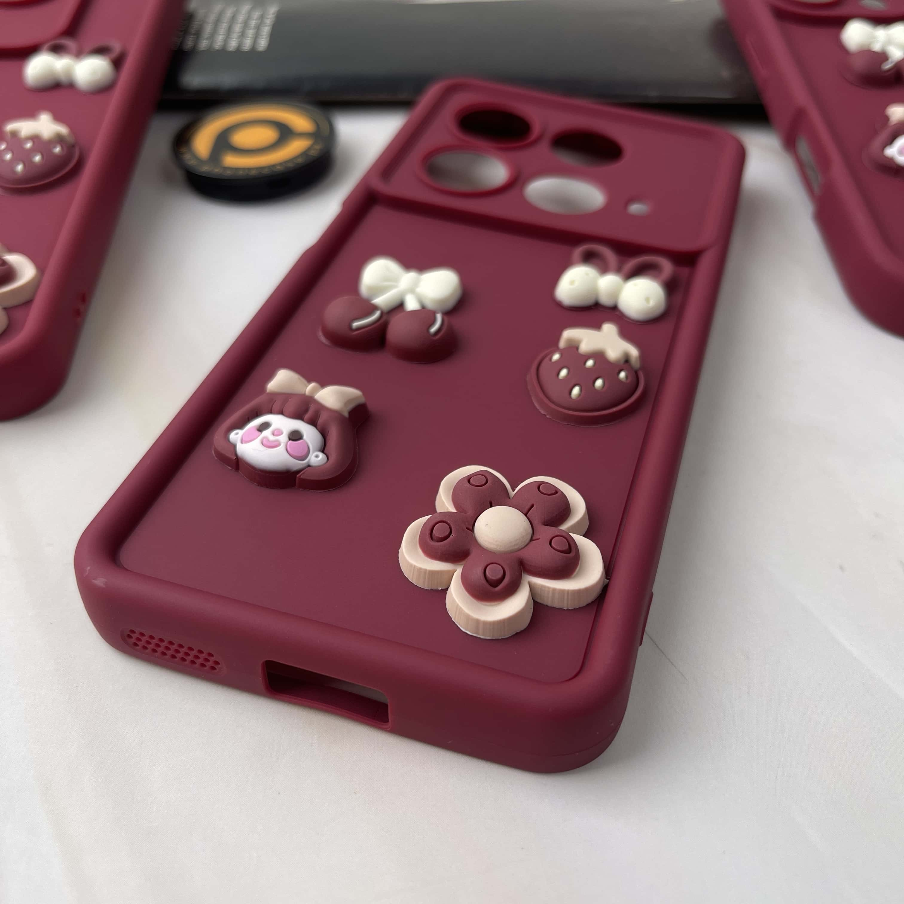 Infinix Note 40 Cute 3D Cherry Flower Icons Silicon Case