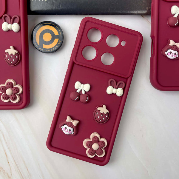 Infinix Note 40 Pro 4G/ Note 40 Pro Plus - Cute 3D Cherry Flower Icons Silicon Case