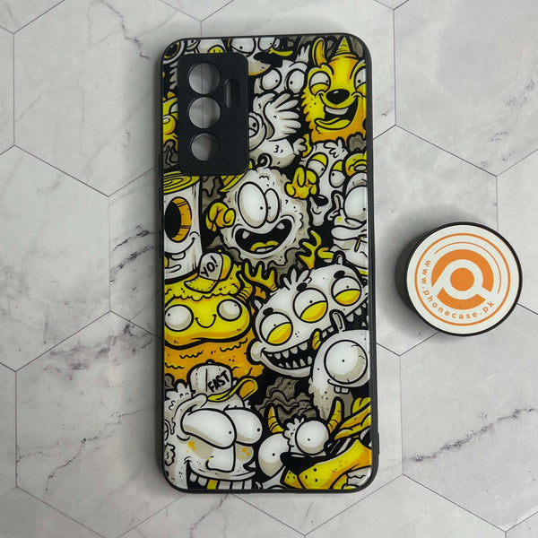 Vivo S10E - Yellow Cartoon - Premium Printed Glass soft Bumper shock Proof Case CS-22977
