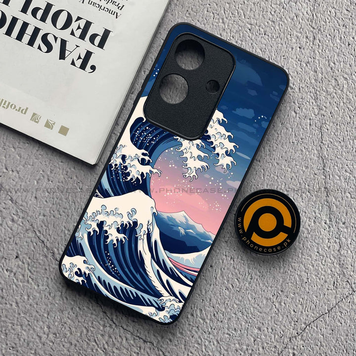 Realme Note 60x - Ocean Wave Art - Premium Metal  Printed soft Bumper shock Proof Case