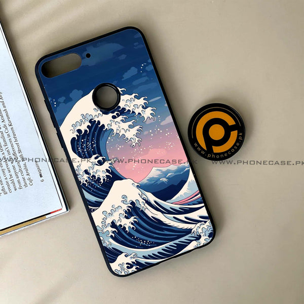 HUAWEI Y7 PRIME (2018) - Ocean Wave Art - Premium Printed Glass soft Bumper Shock Proof Case