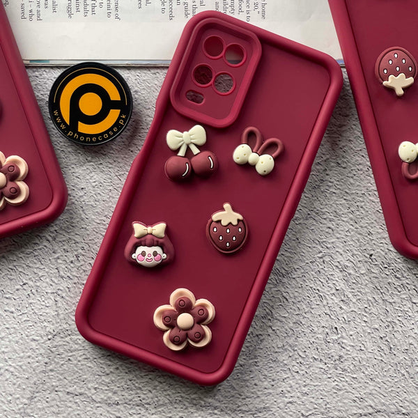 Oppo A54 Cute 3D Cherry Flower Icons Silicon Case