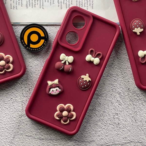 Oppo A58 Cute 3D Cherry Flower Icons Silicon Case