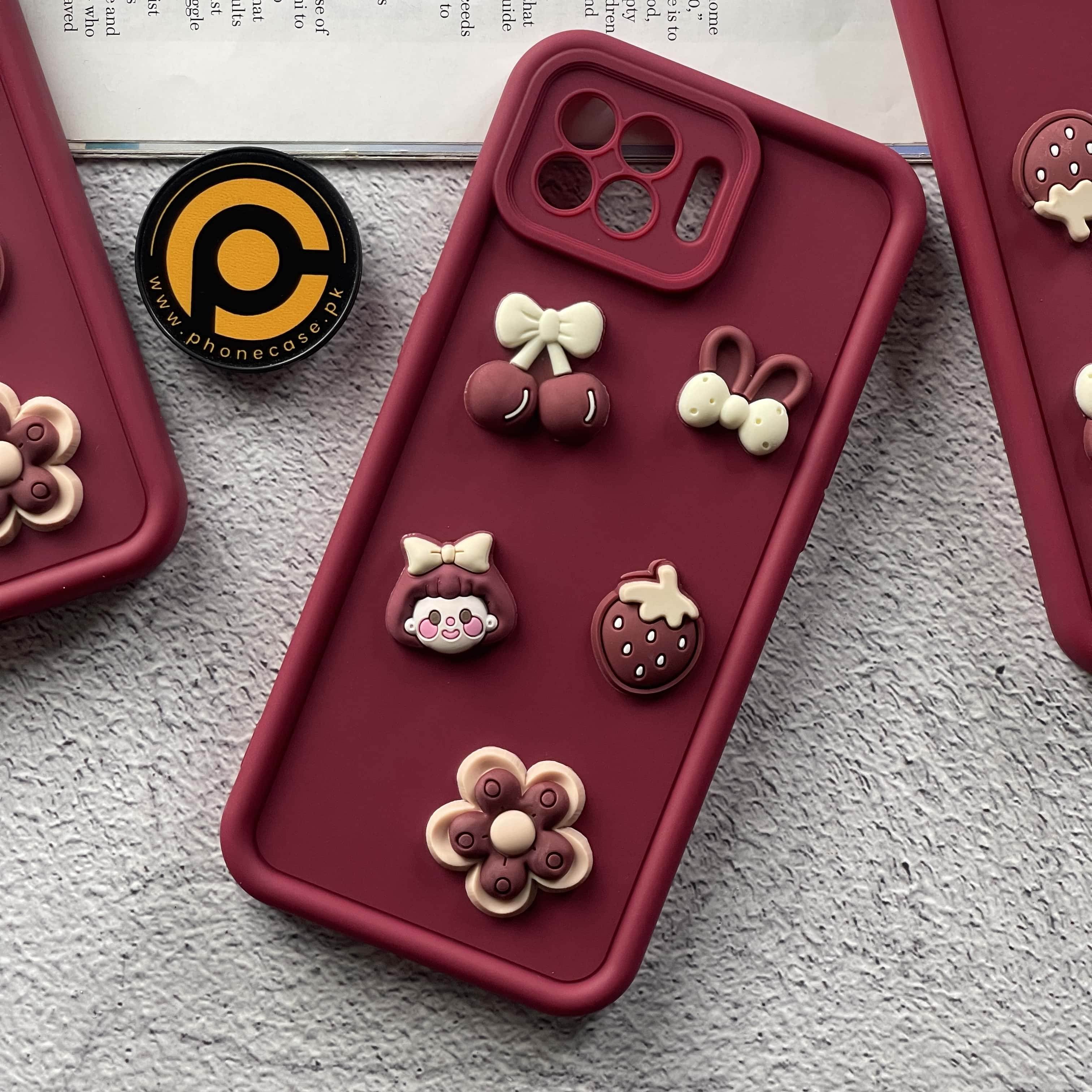 Oppo F17 Pro /A93 / Reno 4 Lite Cute 3D Cherry Flower Icons Silicon Case