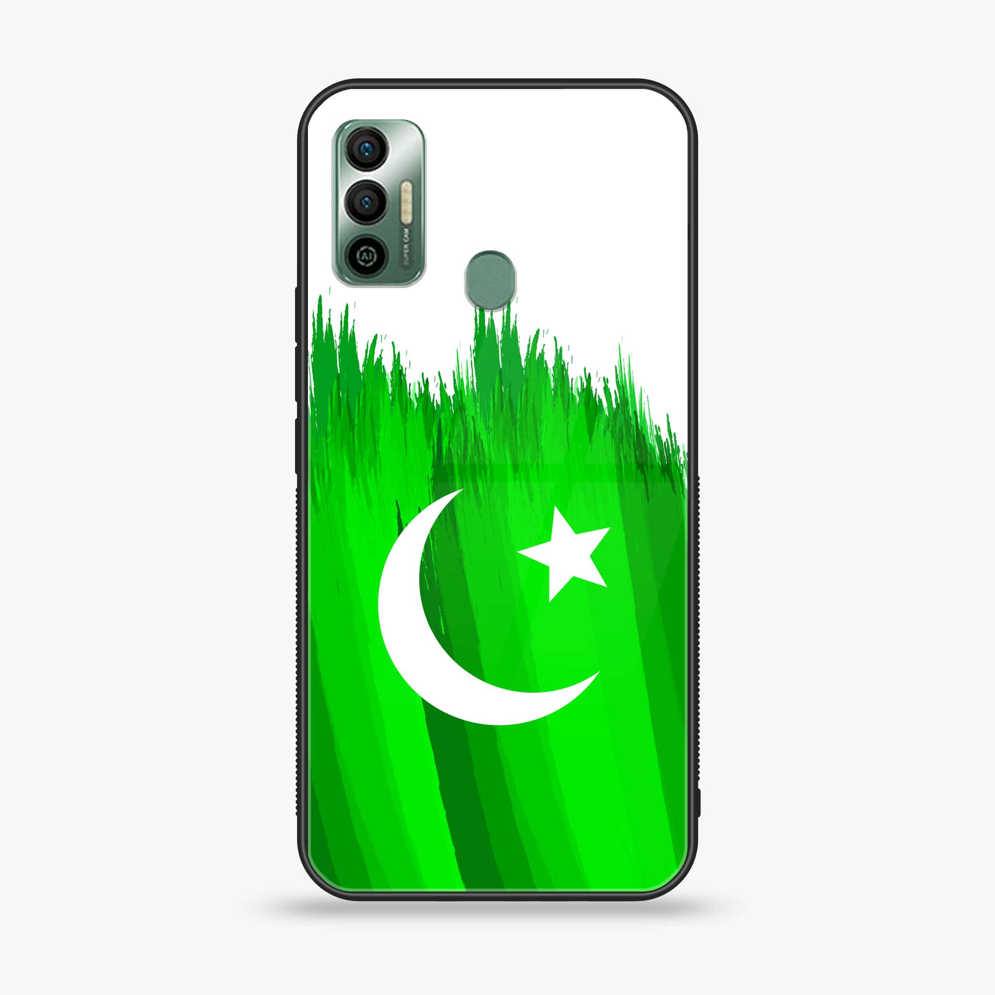 Tecno Spark 7 Pakistani Flag Series Premium Printed Glass soft Bumper shock Proof Case