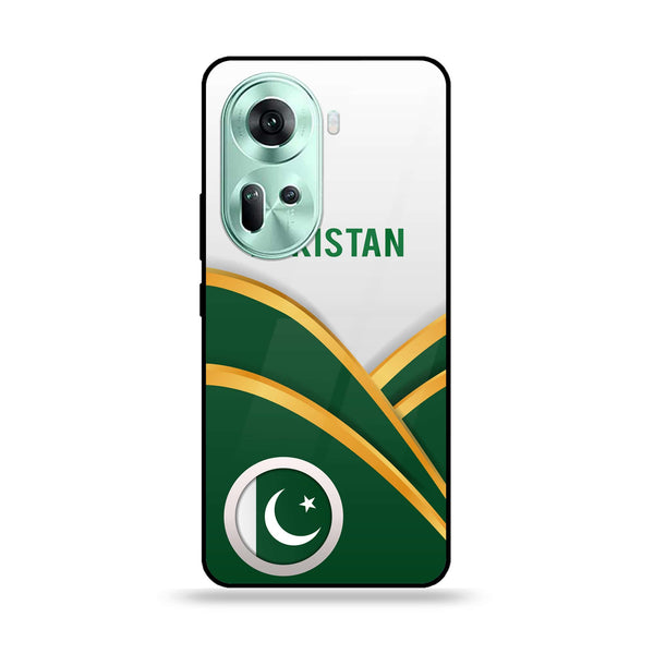 Oppo Reno 11 5G - Pakistani Flag Design 1 - Premium Printed Glass soft Bumper shock Proof Case CS-13914 CS-35531