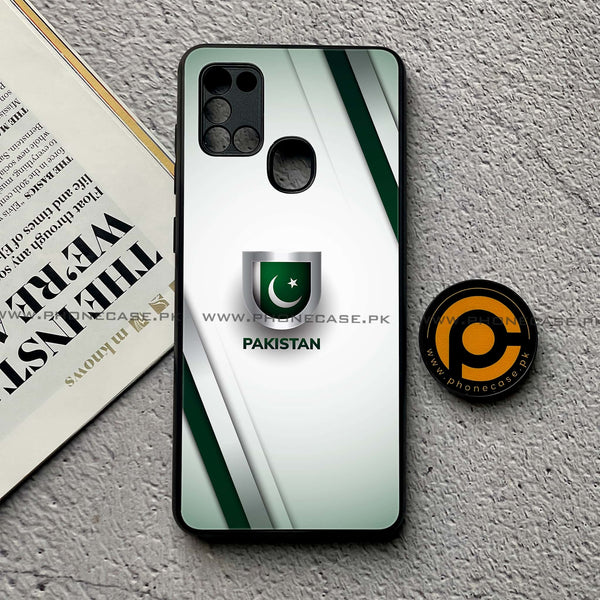 Samsung Galaxy A21s - Pakistani Flag  Design 2 - Premium Printed Glass soft Bumper shock Proof Case  CS-25462