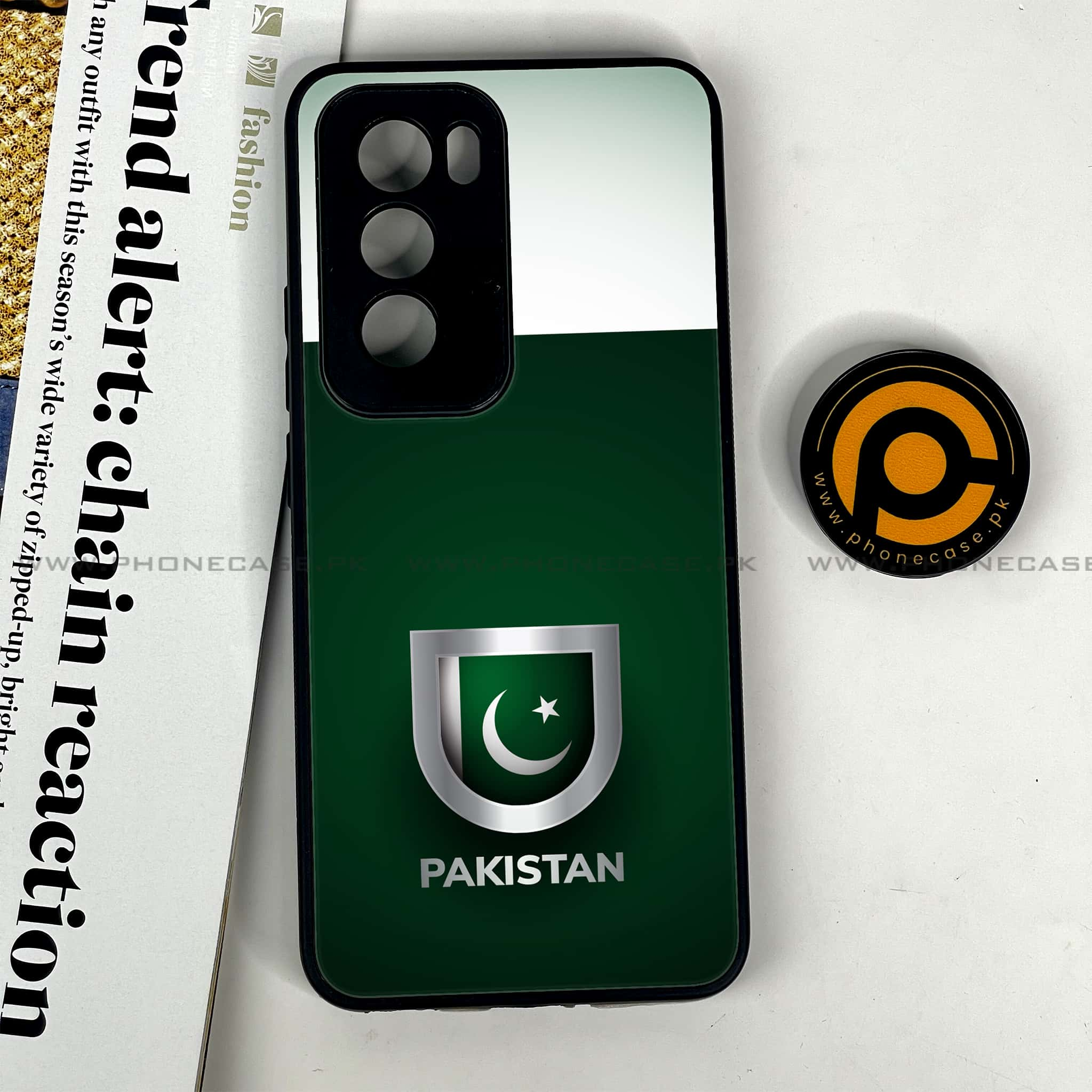 Oppo Reno 12 5G - Pakistani Flag Series - Premium Printed Glass soft Bumper shock Proof Case