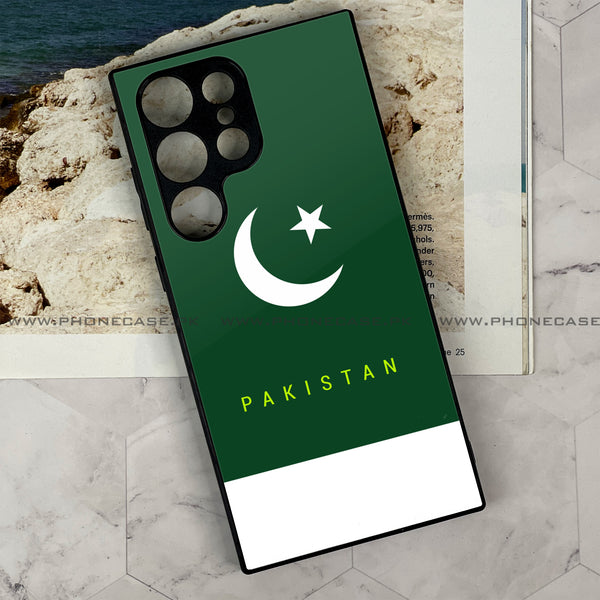 Samsung Galaxy S22 Ultra - Pakistani Flag Series Design 5  - Premium Printed Glass soft Bumper shock Proof Case  CS-18880