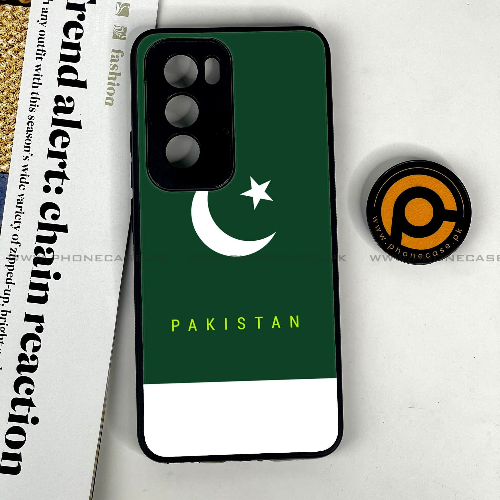 Oppo Reno 12 5G - Pakistani Flag Series - Premium Printed Glass soft Bumper shock Proof Case