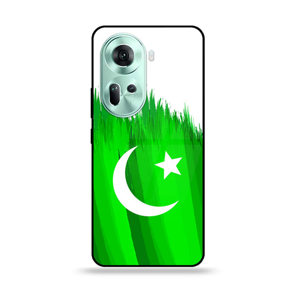 Oppo Reno 11 5G - Pakistani Flag Design 6- Premium Printed Glass soft Bumper shock Proof Case CS-11851