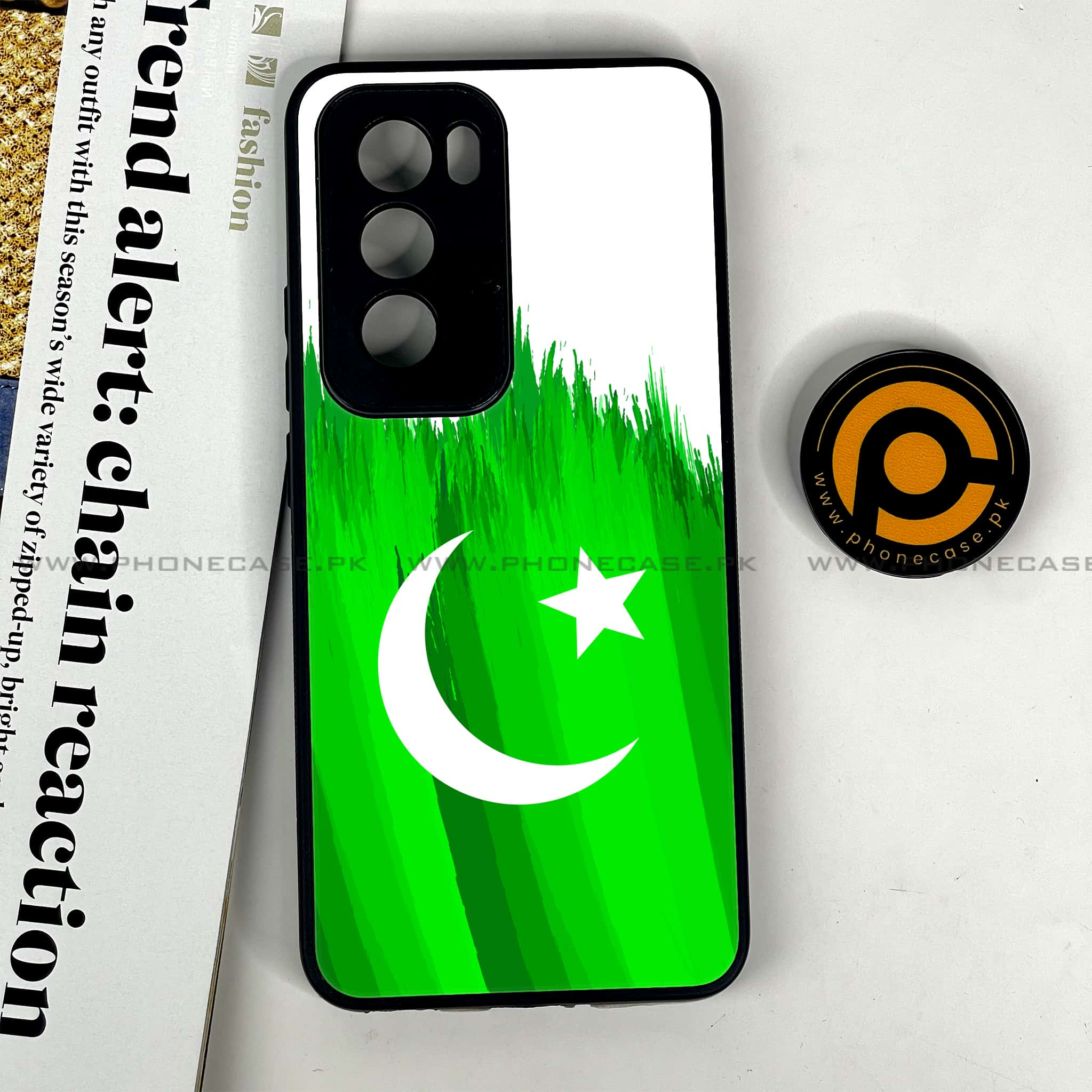 Oppo Reno 12 5G - Pakistani Flag Series - Premium Printed Glass soft Bumper shock Proof Case