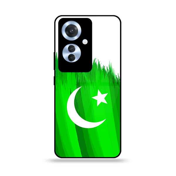 Oppo Reno 11F - Pakistani Flag Design 6 - Premium Printed Glass soft Bumper shock Proof Case CS-43748