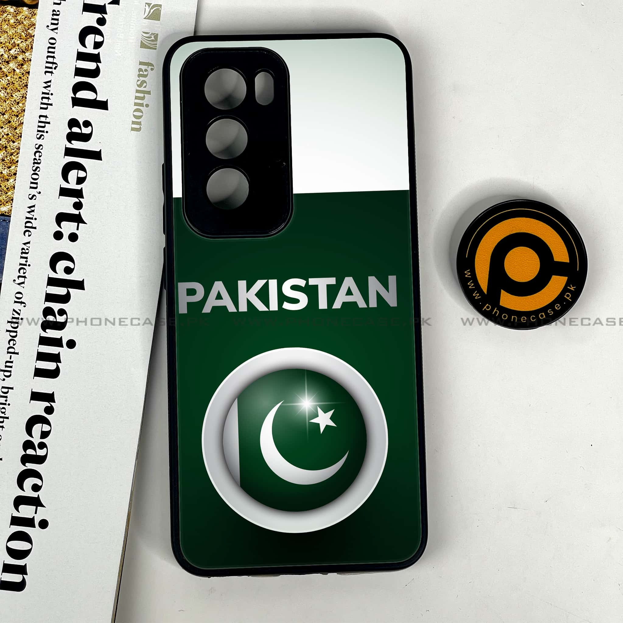 Oppo Reno 12 5G - Pakistani Flag Series - Premium Printed Glass soft Bumper shock Proof Case