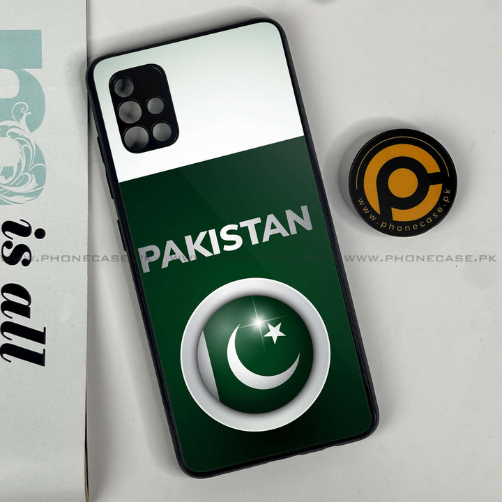 Samsung Galaxy A51 Pakistani Flag Design 7  Premium Printed Glass soft Bumper shock Proof Case  CS-34466