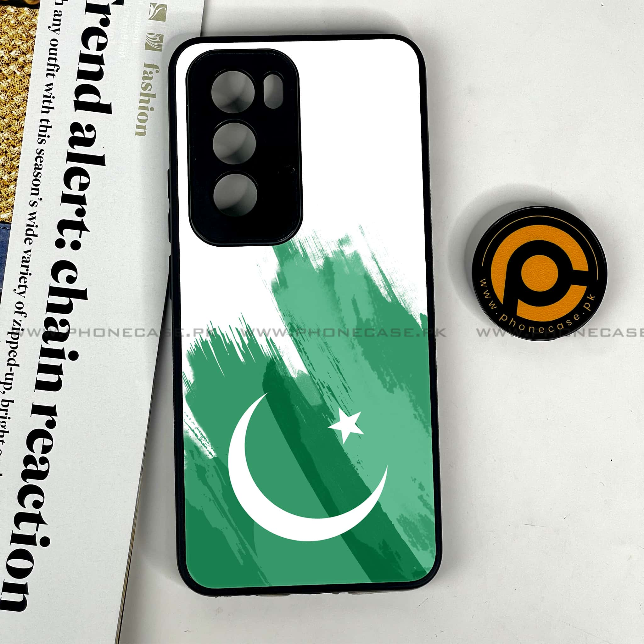 Oppo Reno 12 5G - Pakistani Flag Series - Premium Printed Glass soft Bumper shock Proof Case