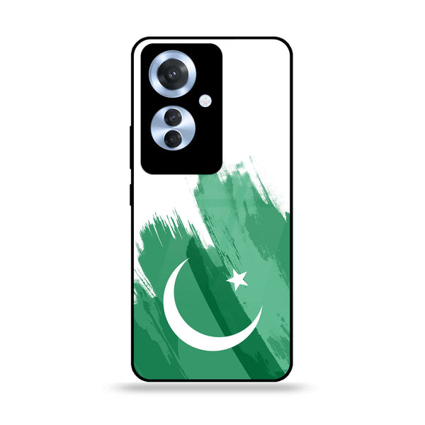 Oppo Reno 11F - Pakistani Flag Design 8  - Premium Printed Glass soft Bumper shock Proof Case CS-34215