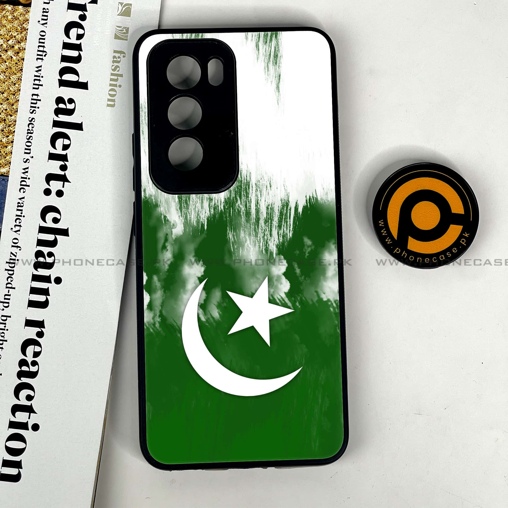 Oppo Reno 12 5G - Pakistani Flag Series - Premium Printed Glass soft Bumper shock Proof Case