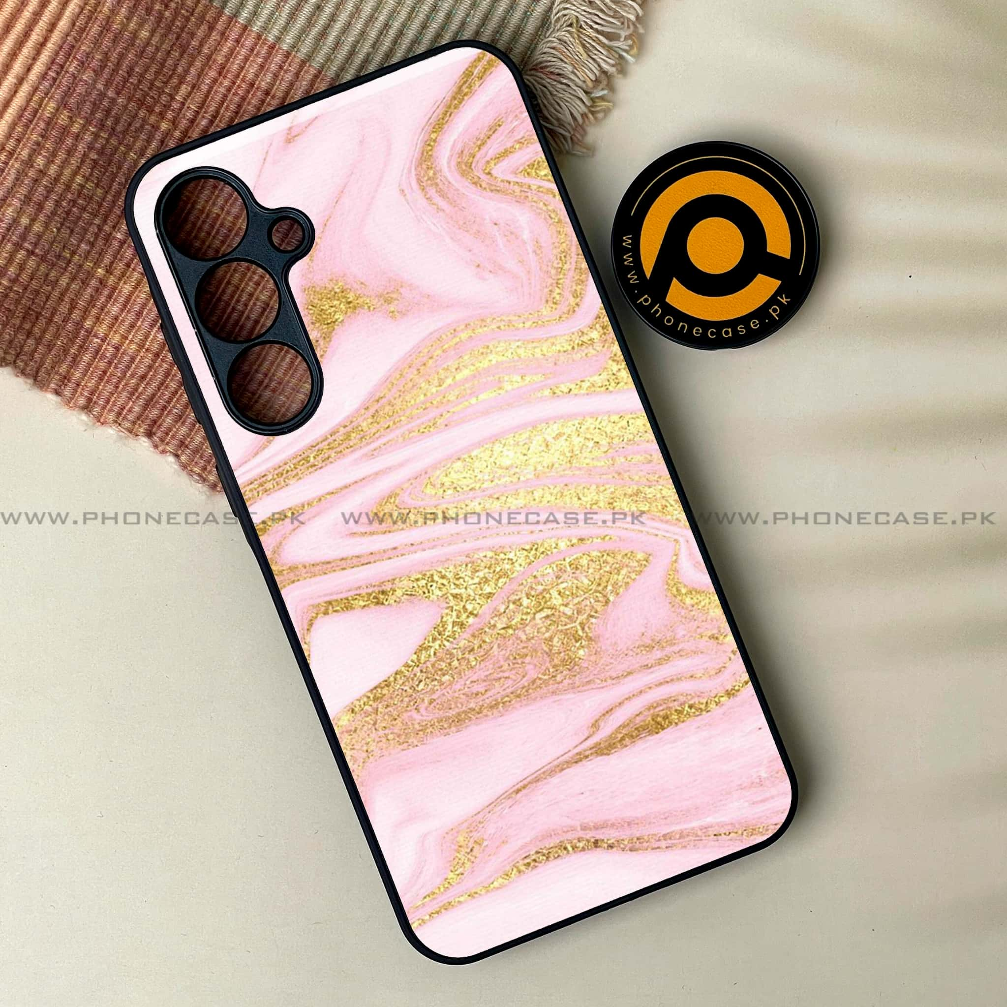 Galaxy A55 5G - Pink Marble Series -  Premium Printed Metal soft Bumper shock Proof Case