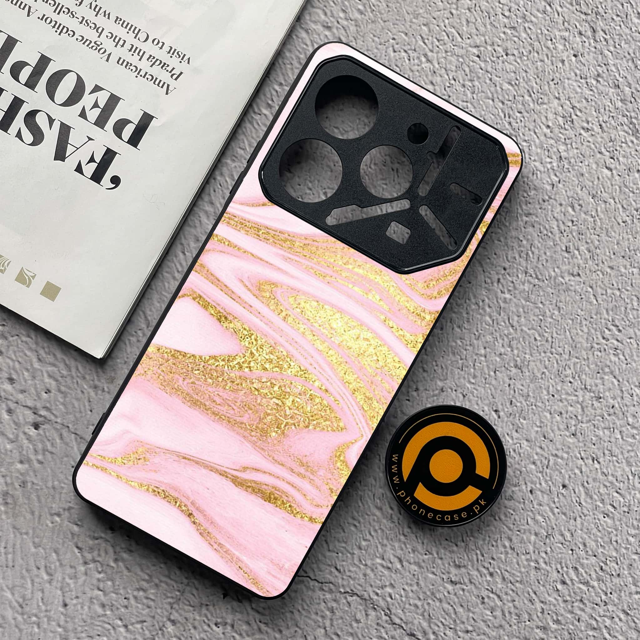 Tecno Pova 6 Neo - Pink Marble Series - Premium Metal  Printed soft Bumper shock Proof Case