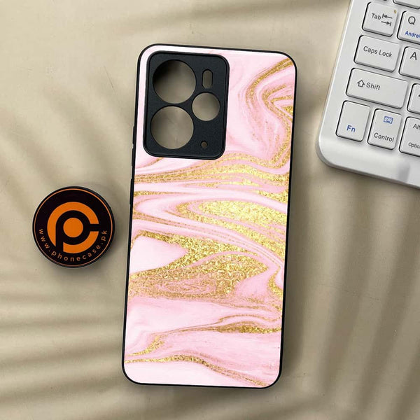 Realme 14 5G - Pink Marble Series - Premium Metal Printed soft Bumper Shock Proof Case