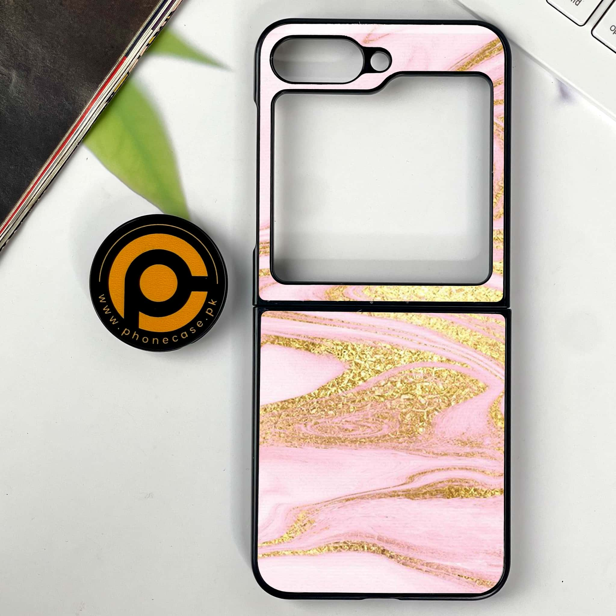 Galaxy Z Flip 6 - Pink Marble Series - Premium Printed Glass soft Bumper shock Proof Case