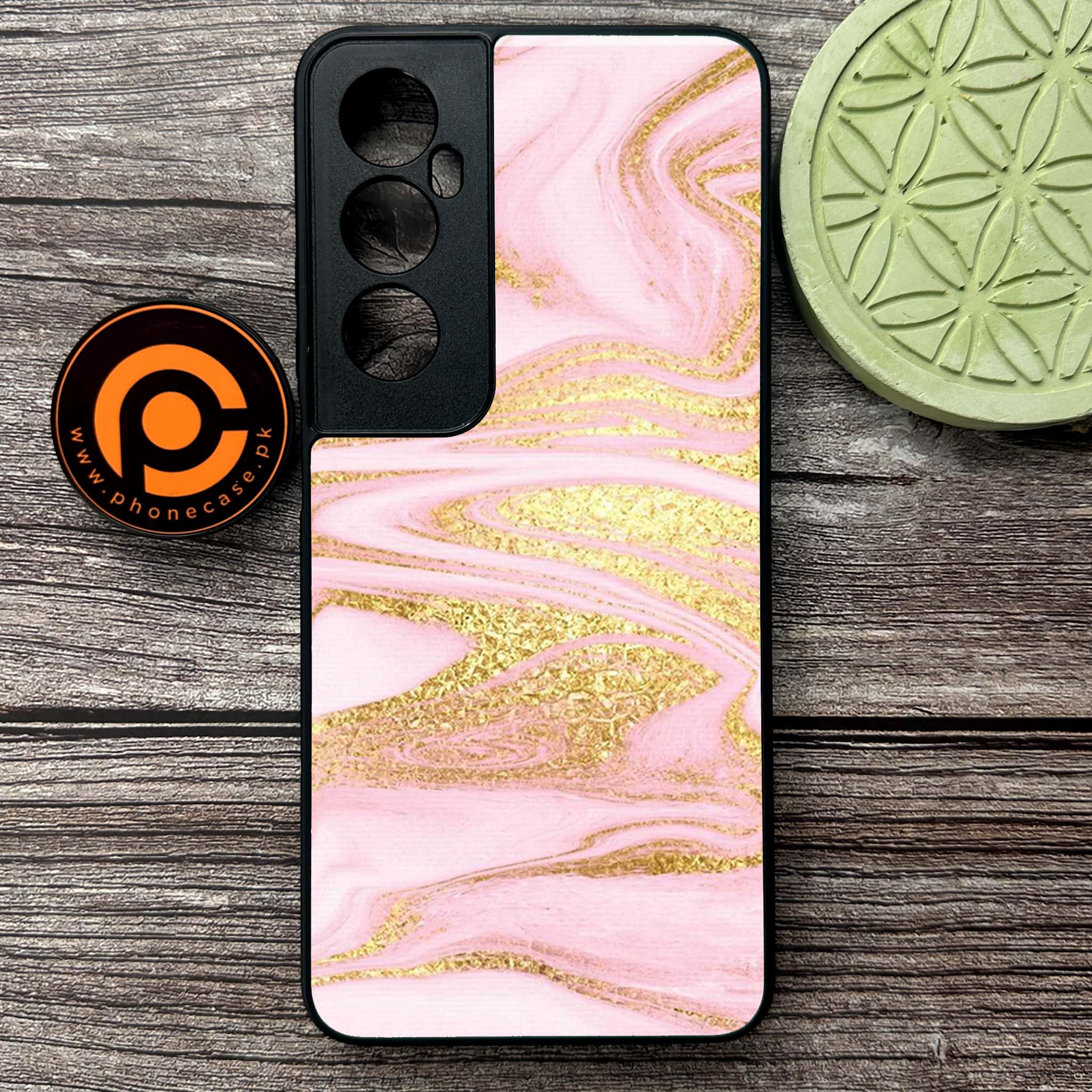Realme C65  - Pink Marble Series - Premium Metal Printed soft Bumper shock Proof Case