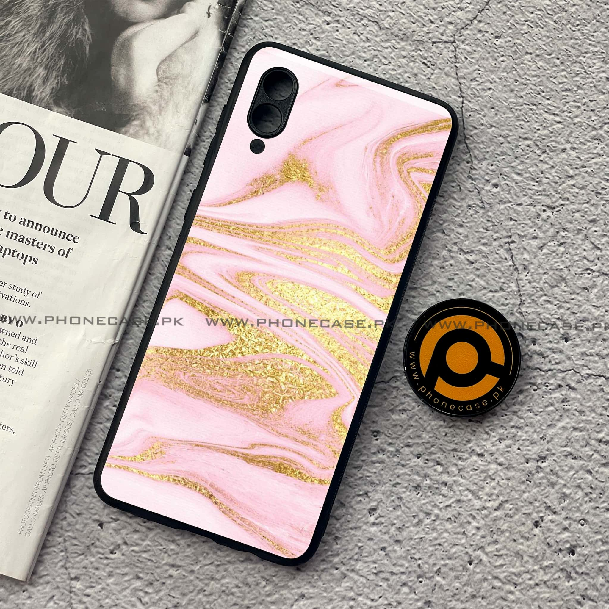 Samsung Galaxy A02 - Pink Marble Series - Premium Printed Metal soft Bumper shock Proof Case