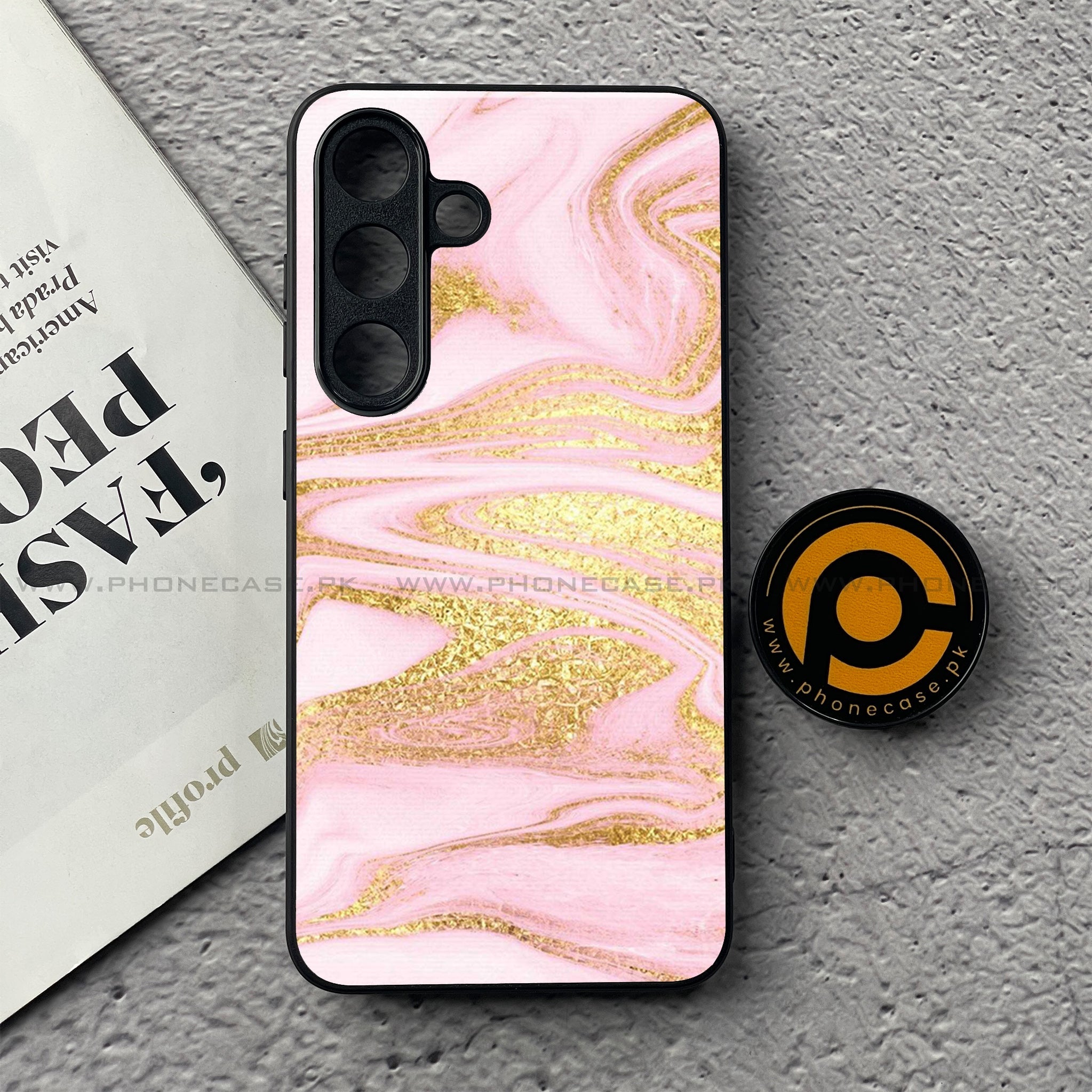 Samsung Galaxy S25 FE - Pink Marble Series - Premium Metal Printed soft Bumper shock Proof Case